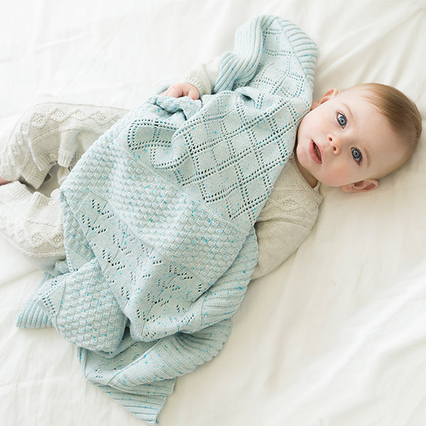 Baby Knitted Blanket - Patchwork Pointelle Pink