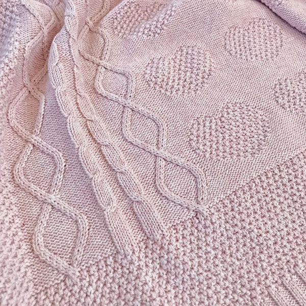 Cotton Baby Knitted Blanket - Love Hearts