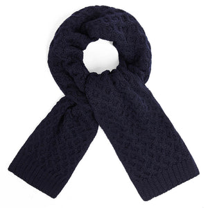 100% Merino Wool Chunky Honeycomb Knit Scarf - Navy
