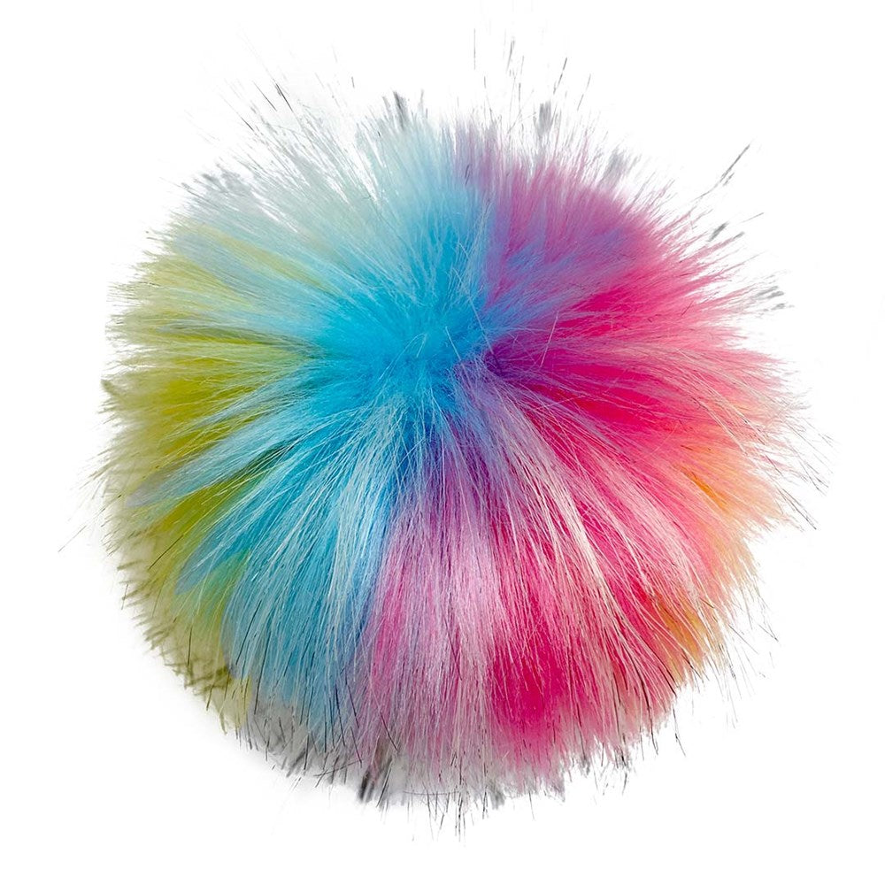 Big Faux Fox Fur Bobbl - Candy Rainbow